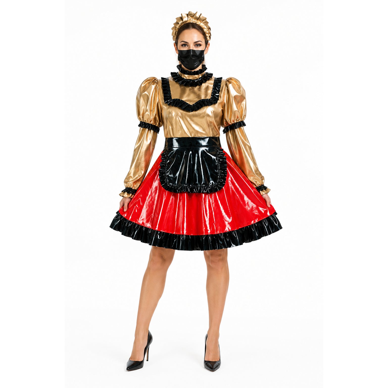 gold red thin pvc dress G3737