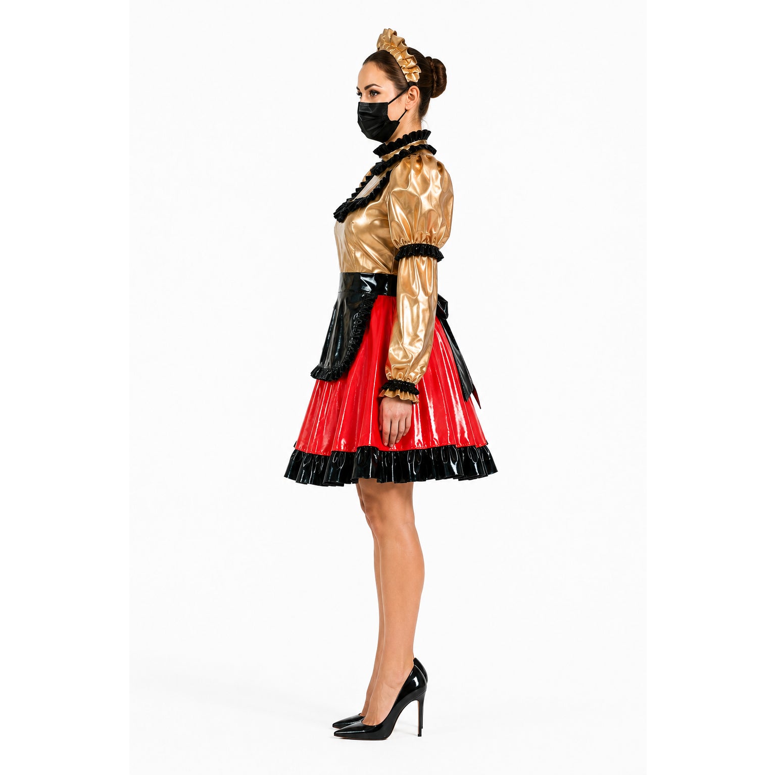 gold red thin pvc dress G3737