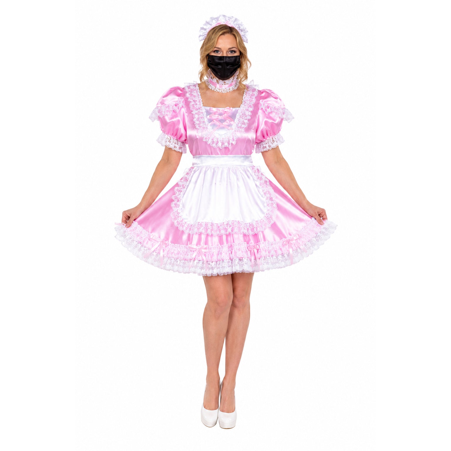 Baby Pink Satin sissy maid Dress G3739