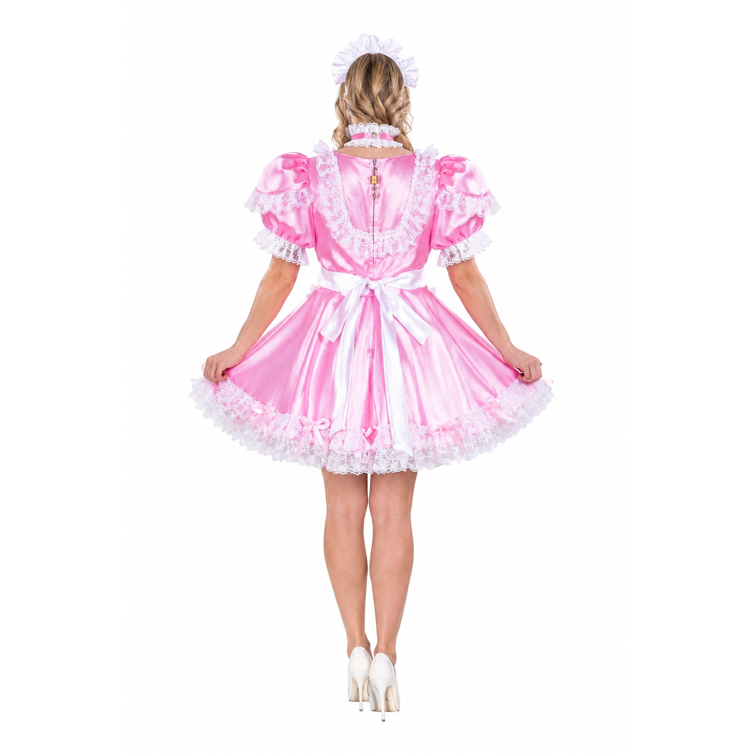 Baby Pink Satin sissy maid Dress G3739