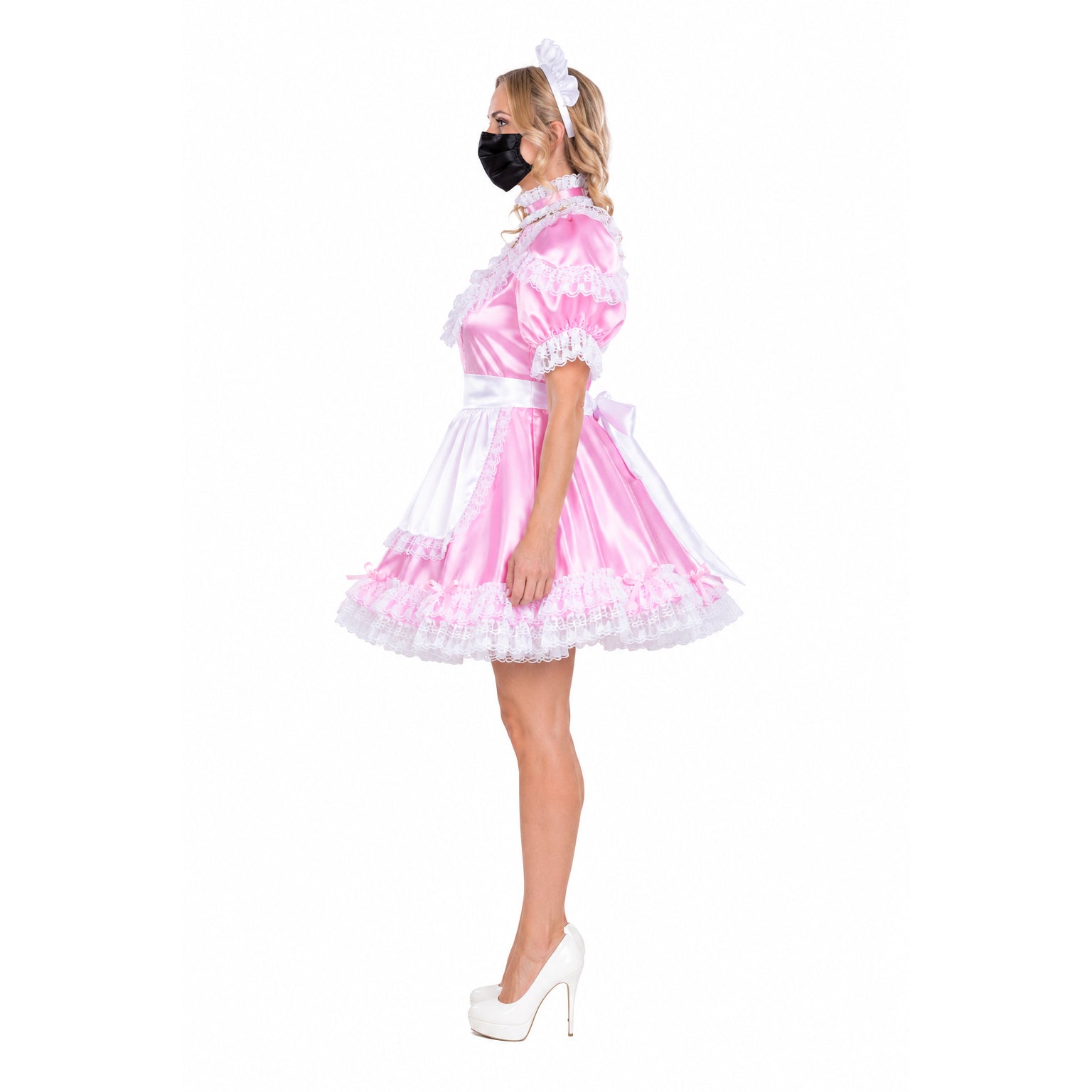 Baby Pink Satin sissy maid Dress G3739