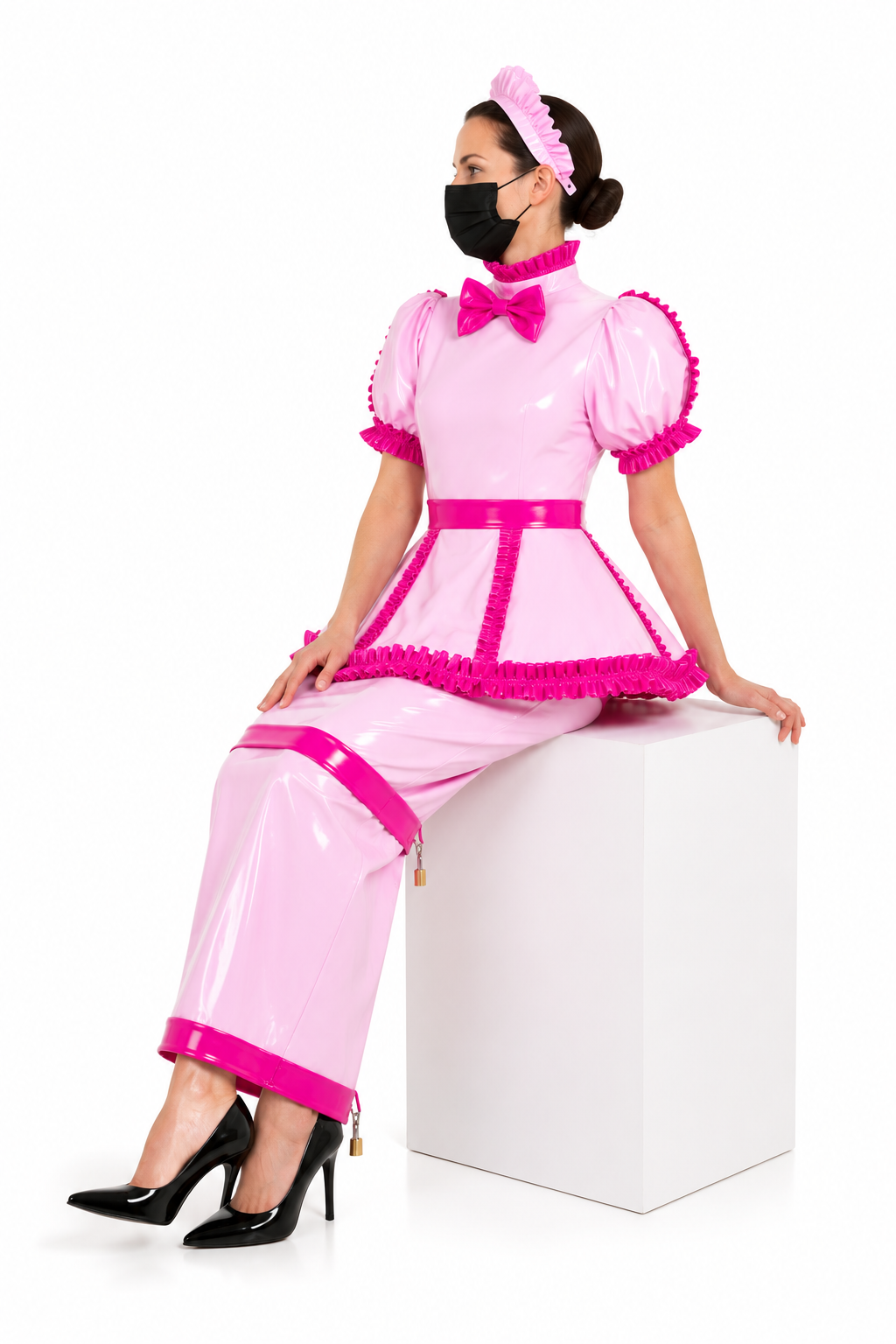 Pink Thin PVC Long Dress G3740