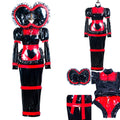 Black and red PVC sissy maid dress with heart apron, ruffles, and lockable design