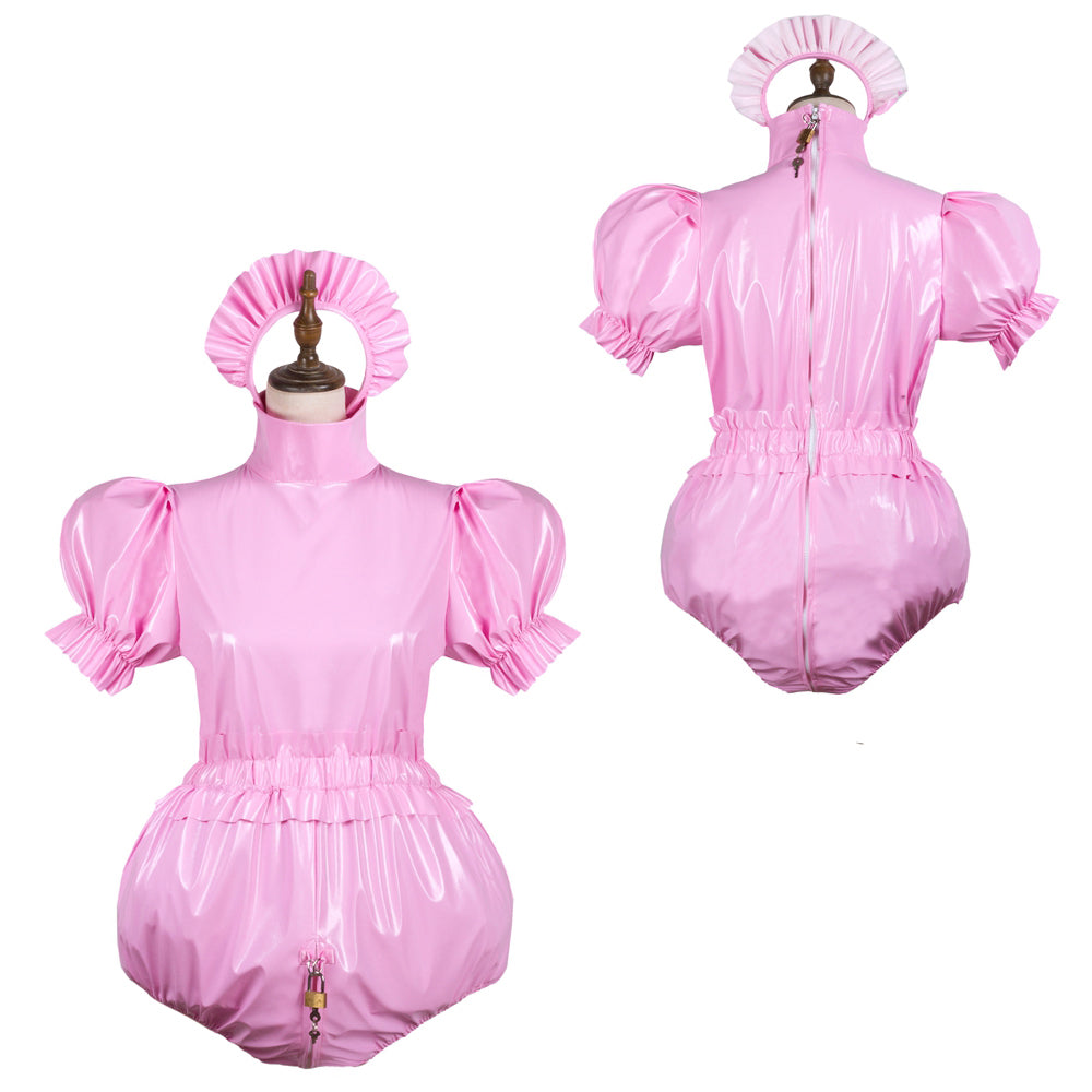 Combinaison courte fine en PVC rose G3743