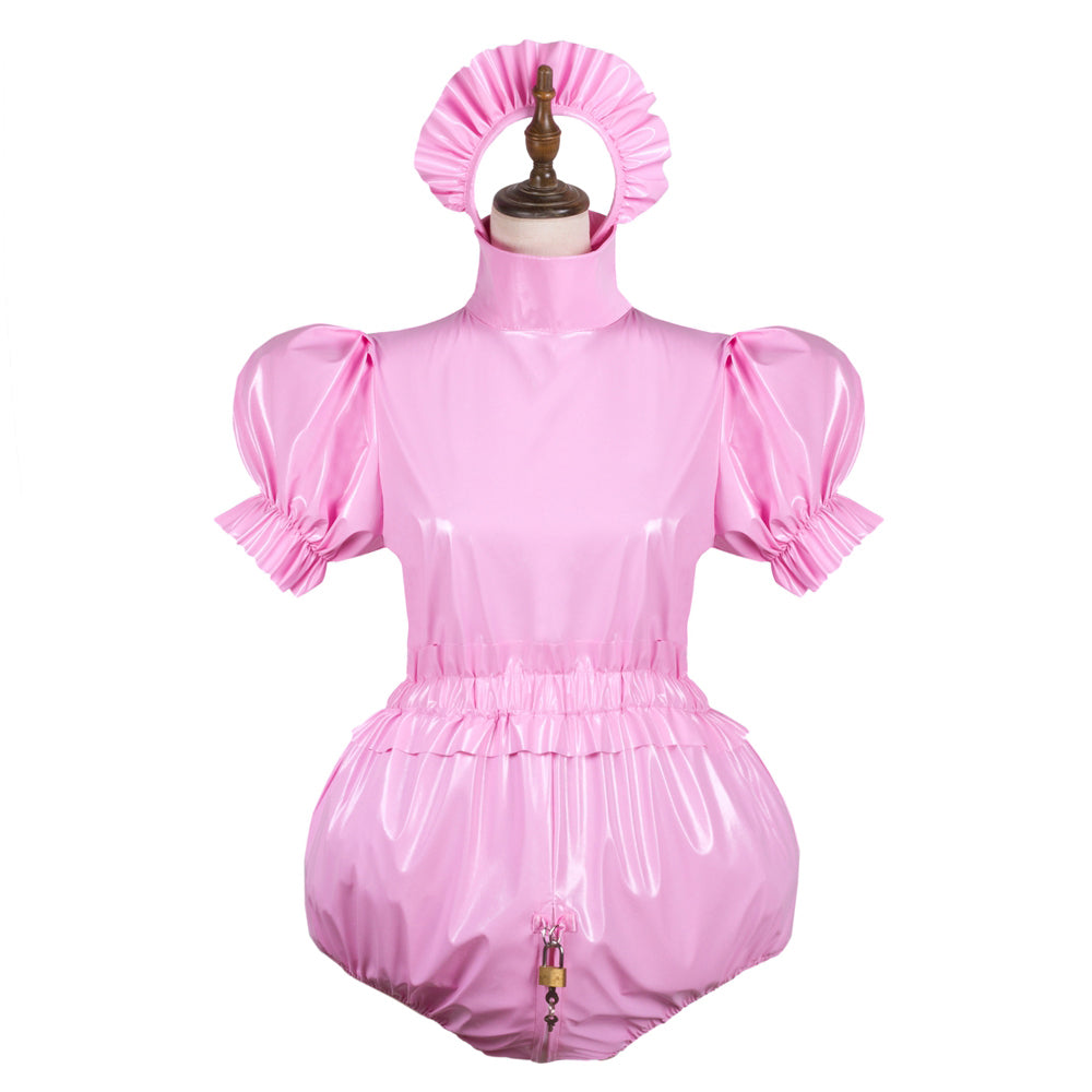 Combinaison courte fine en PVC rose G3743