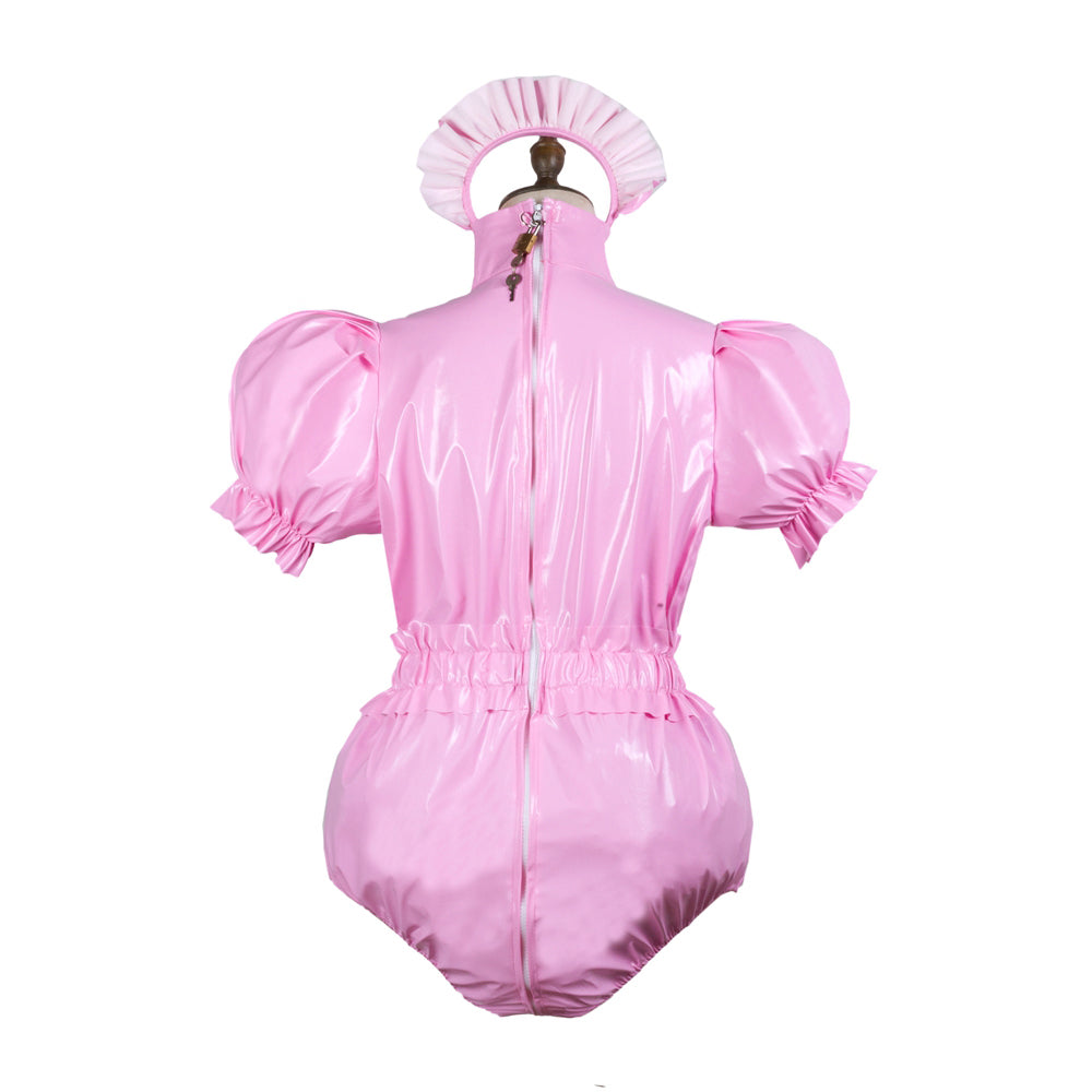Combinaison courte fine en PVC rose G3743
