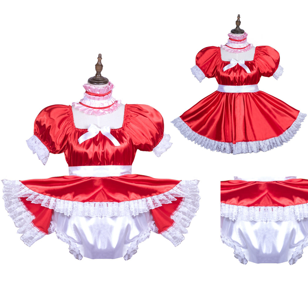 Combinaison courte en satin rouge G3754