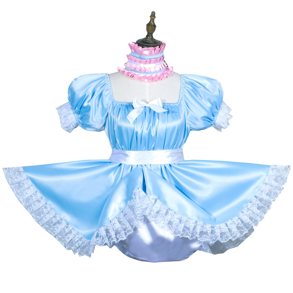 Barboteuse bébé en satin bleu clair G3755