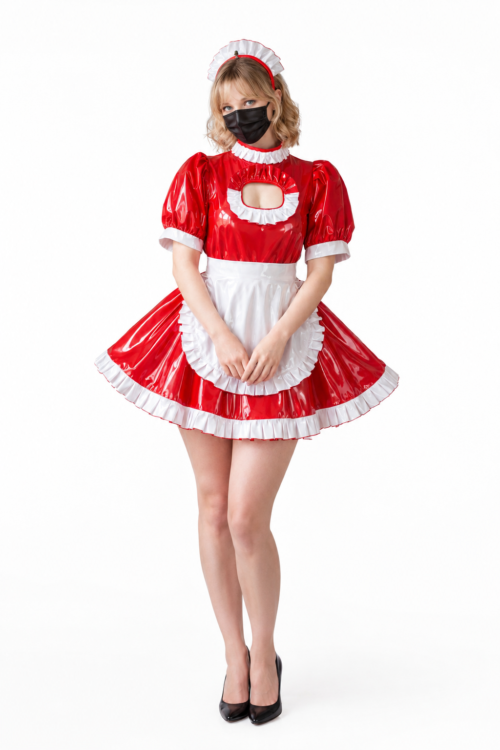 Rotes, dünnes PVC-Kleid G3756