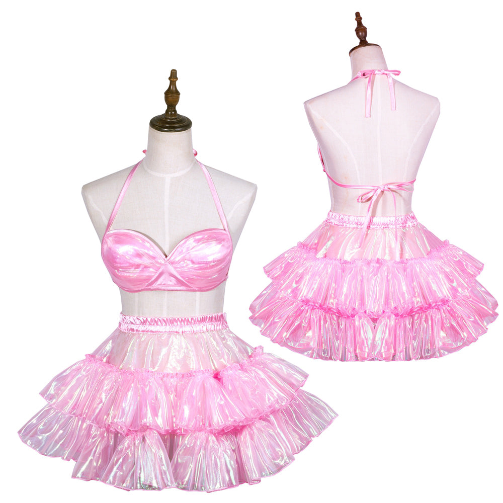 Baby Pink Organza Bra & Skirt G3767