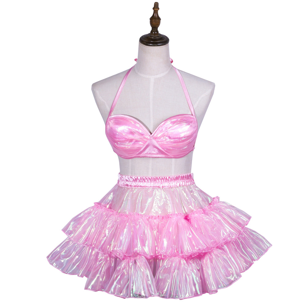 Baby Pink Organza Bra & Skirt G3767