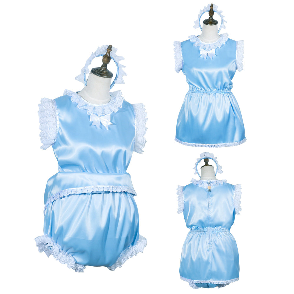 Barboteuse en satin bleu layette G3768