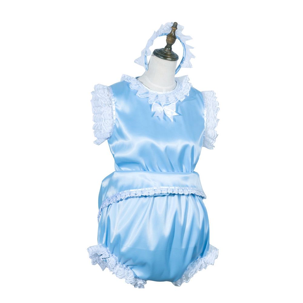 Barboteuse en satin bleu layette G3768