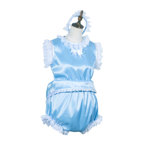 Barboteuse en satin bleu layette G3768