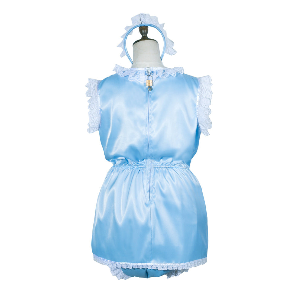 Barboteuse en satin bleu layette G3768