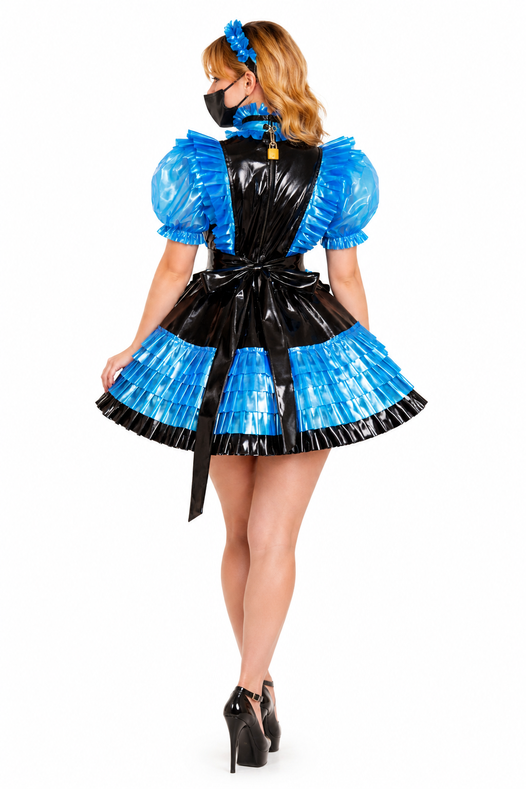 Schwarz & Blau Schweres PVC + Klares PVC-Kleid G3770