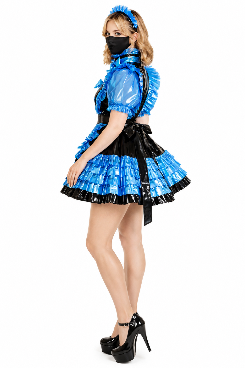 Schwarz & Blau Schweres PVC + Klares PVC-Kleid G3770