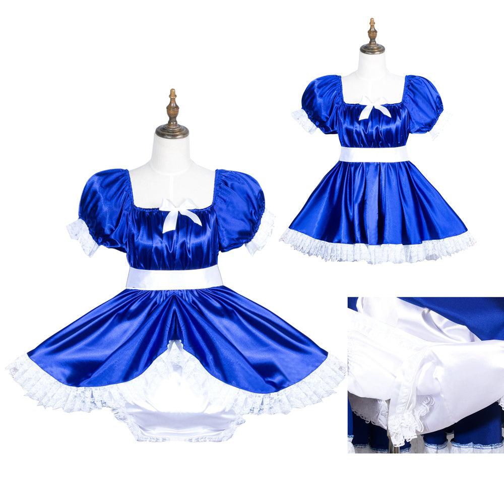 Combishort en satin bleu G3776