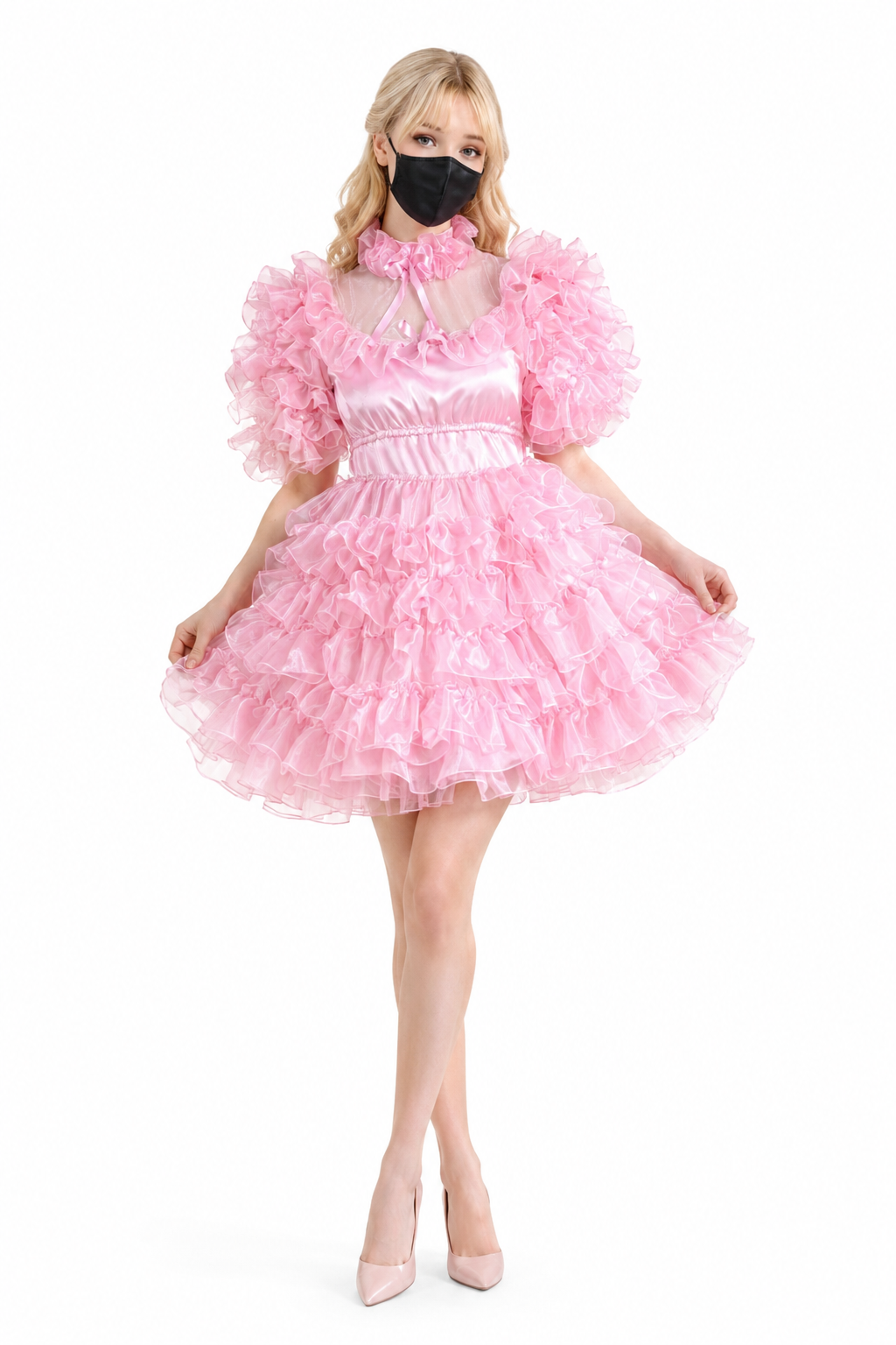 Babyrosa Satin-Organza-Kleid G3784