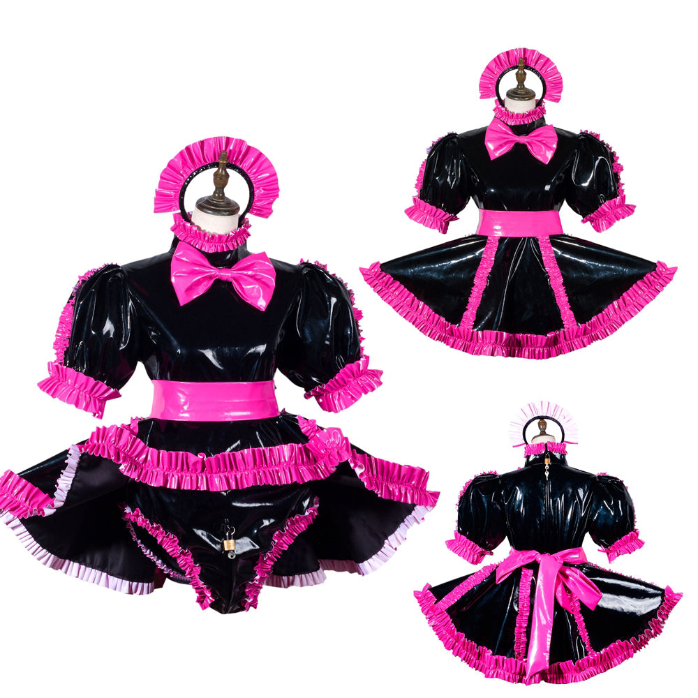 Combinaison courte noire fine en PVC G3790