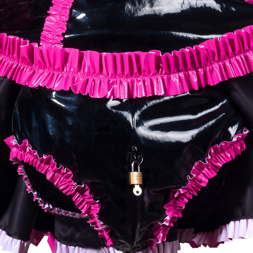 Combinaison courte noire fine en PVC G3790