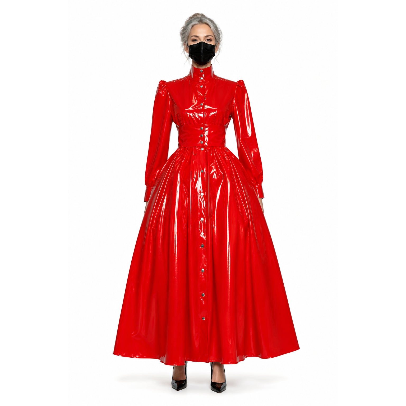 rotes enges PVC-Kleid G379