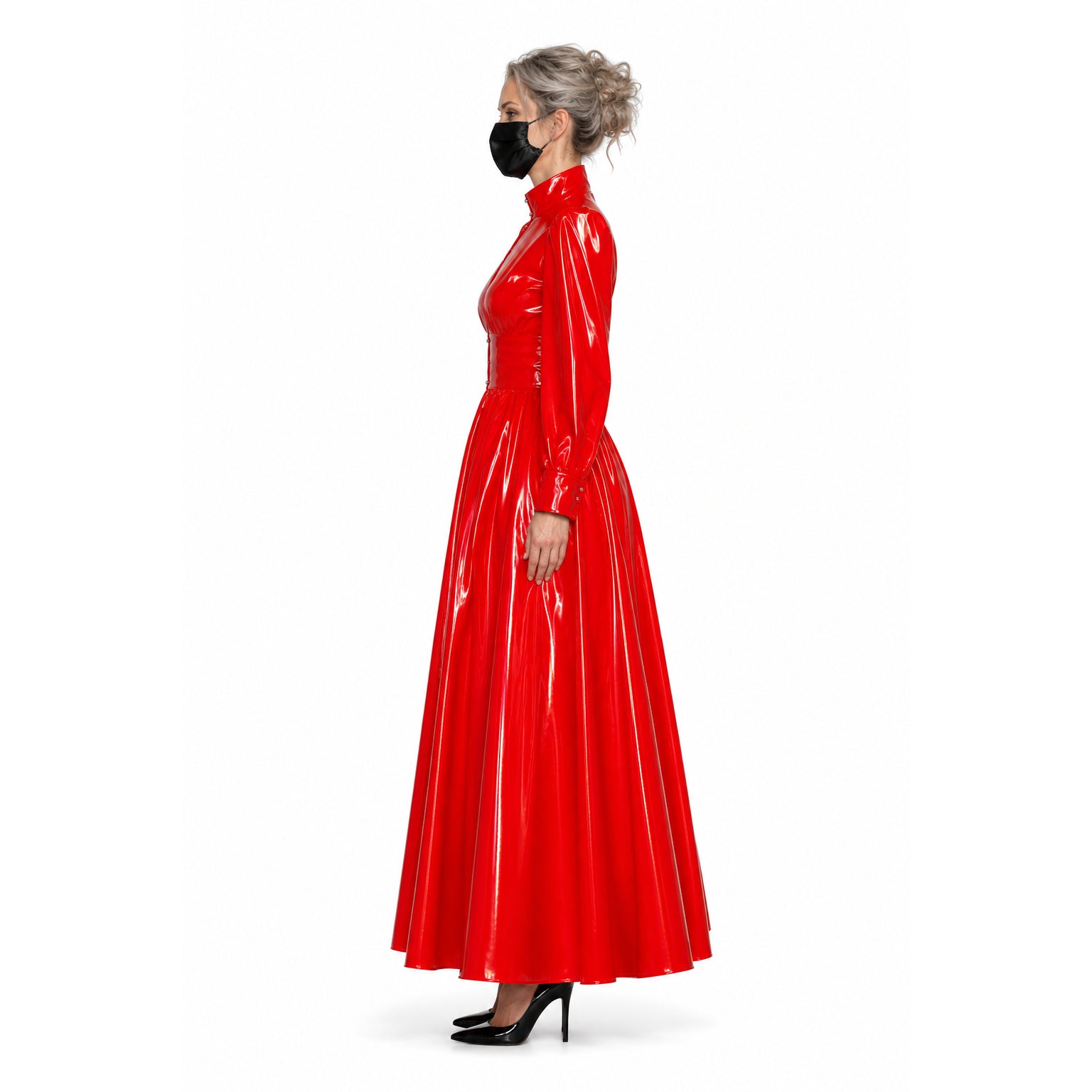 rotes enges PVC-Kleid G379