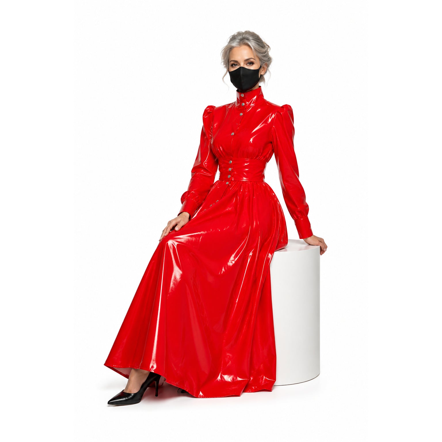 rotes enges PVC-Kleid G379