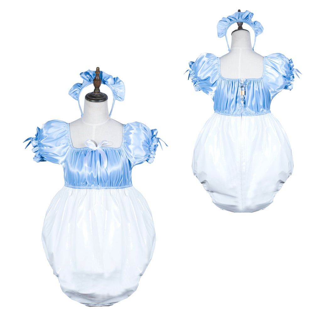 Baby Blue & White Thin PVC sissy maid romper G3800