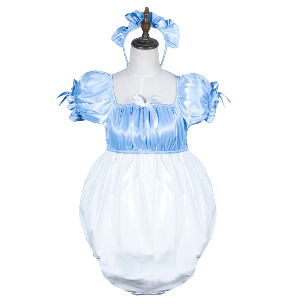 Baby Blue & White Thin PVC sissy maid romper G3800