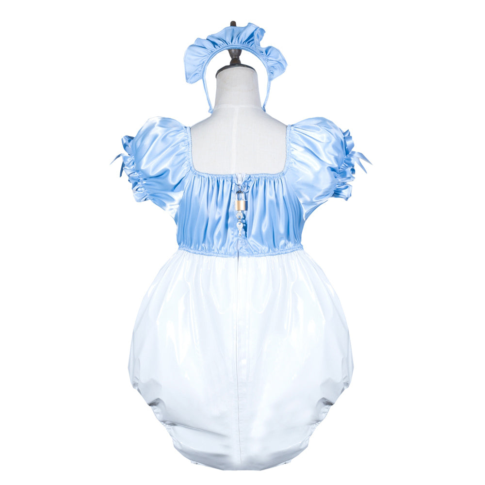 Baby Blue & White Thin PVC sissy maid romper G3800