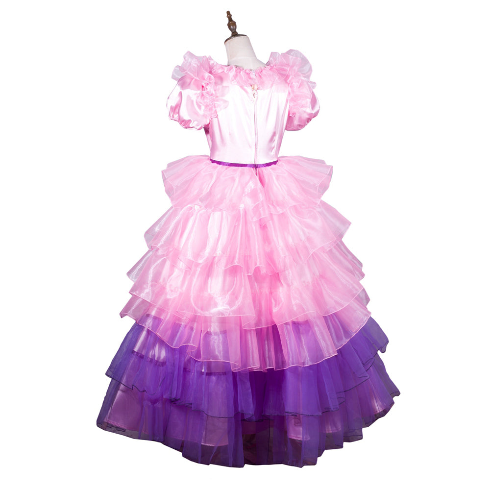 Pink and purple ruffled sissy maid dress with layered tulle skirt and satin bodice