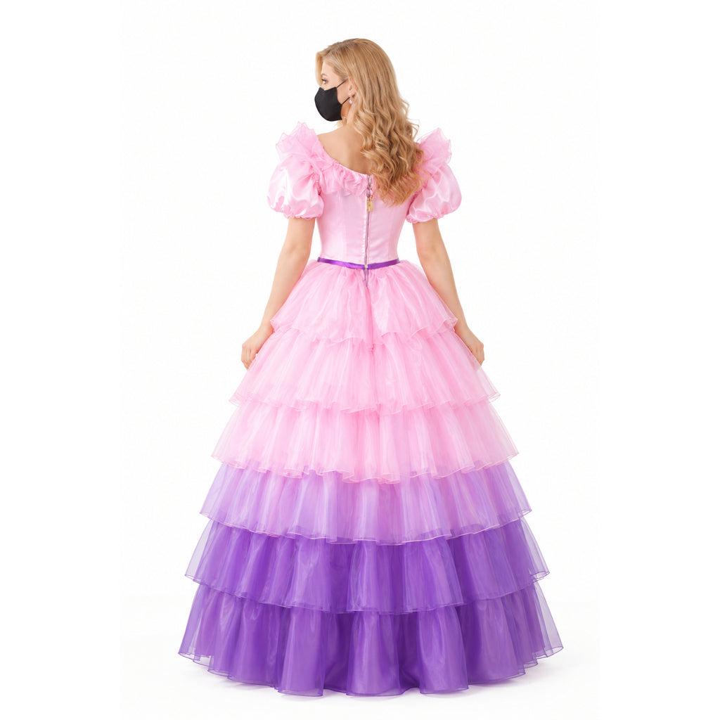 Pink and purple tiered sissy maid dress with ruffled sleeves and lockable back
