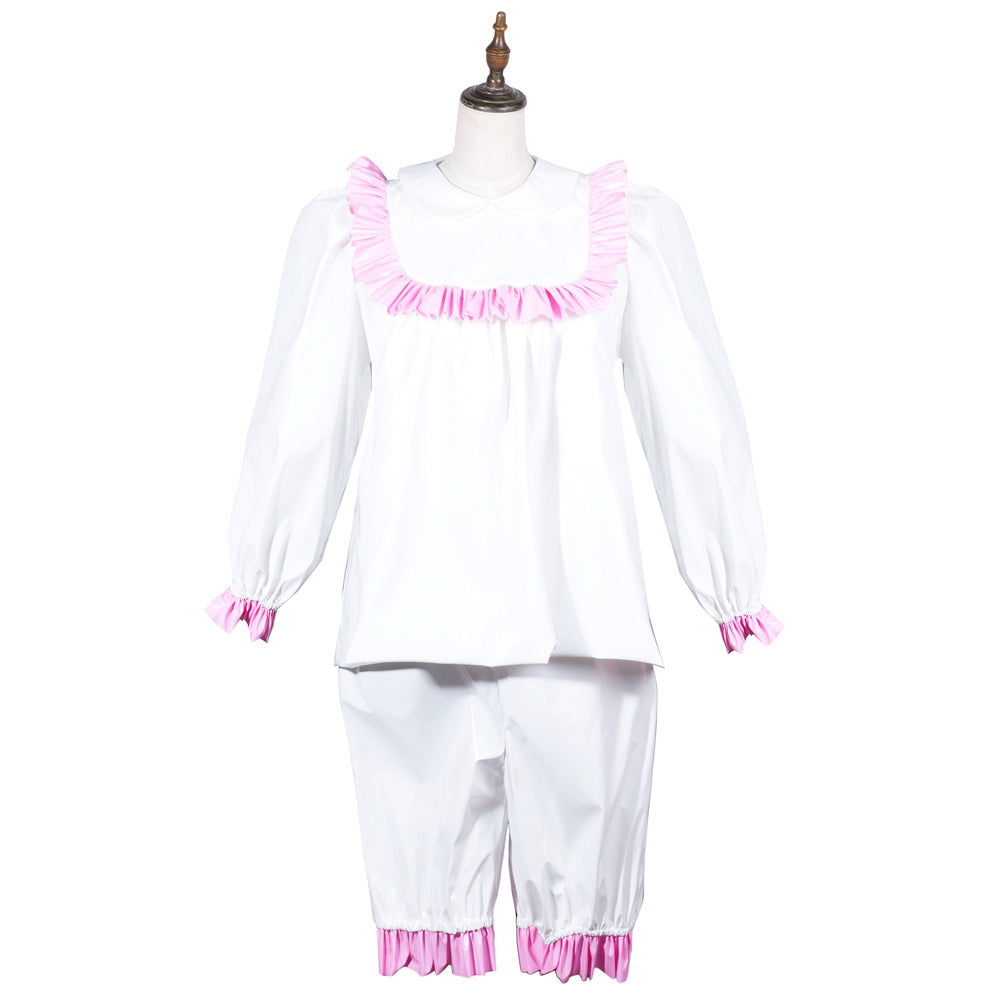 White Thin PVC Blouse & Shorts Set G3804