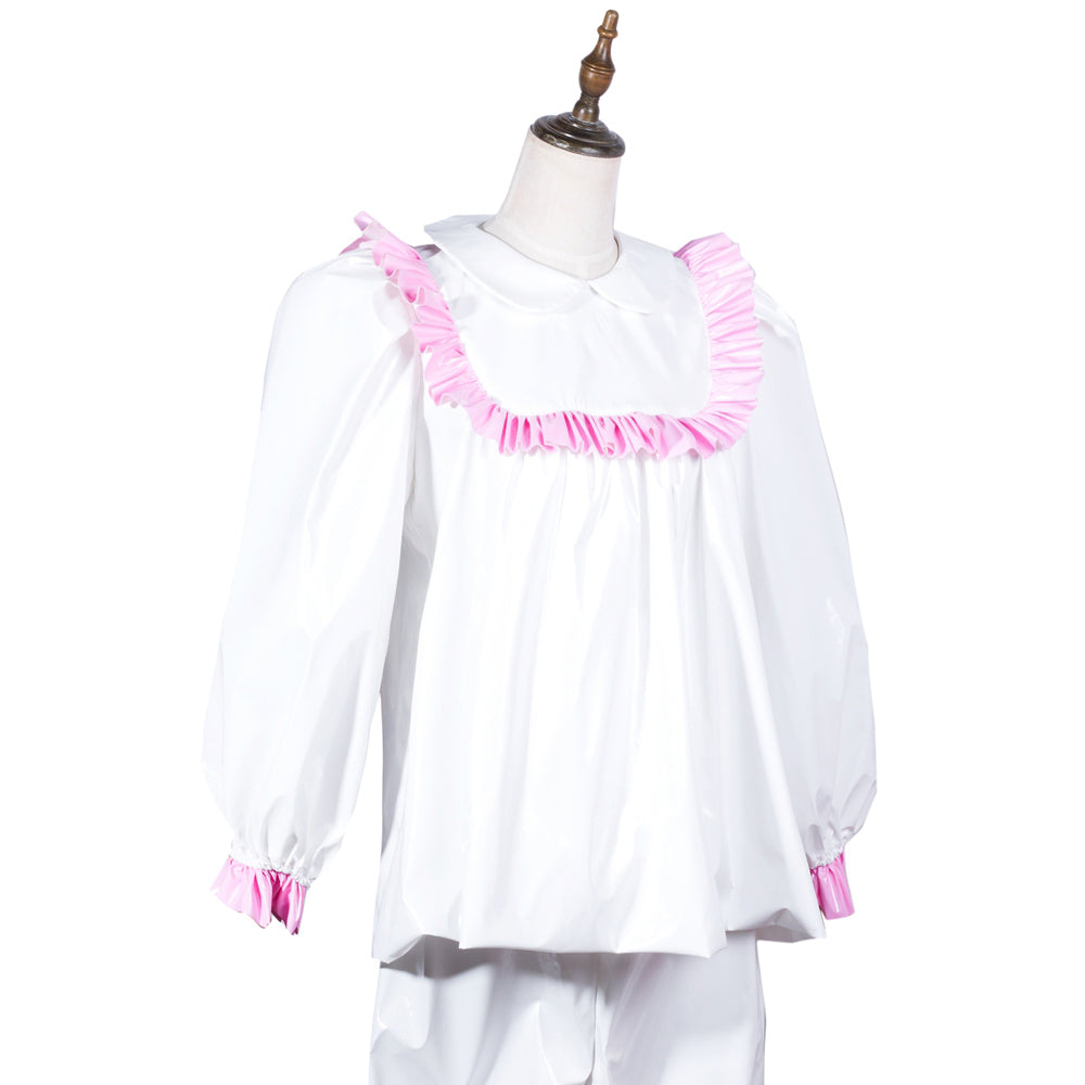 White Thin PVC Blouse & Shorts Set G3804