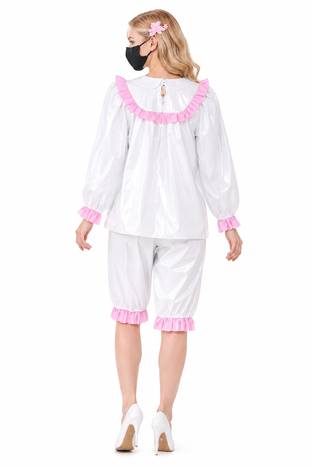 White Thin PVC Blouse & Shorts Set G3804