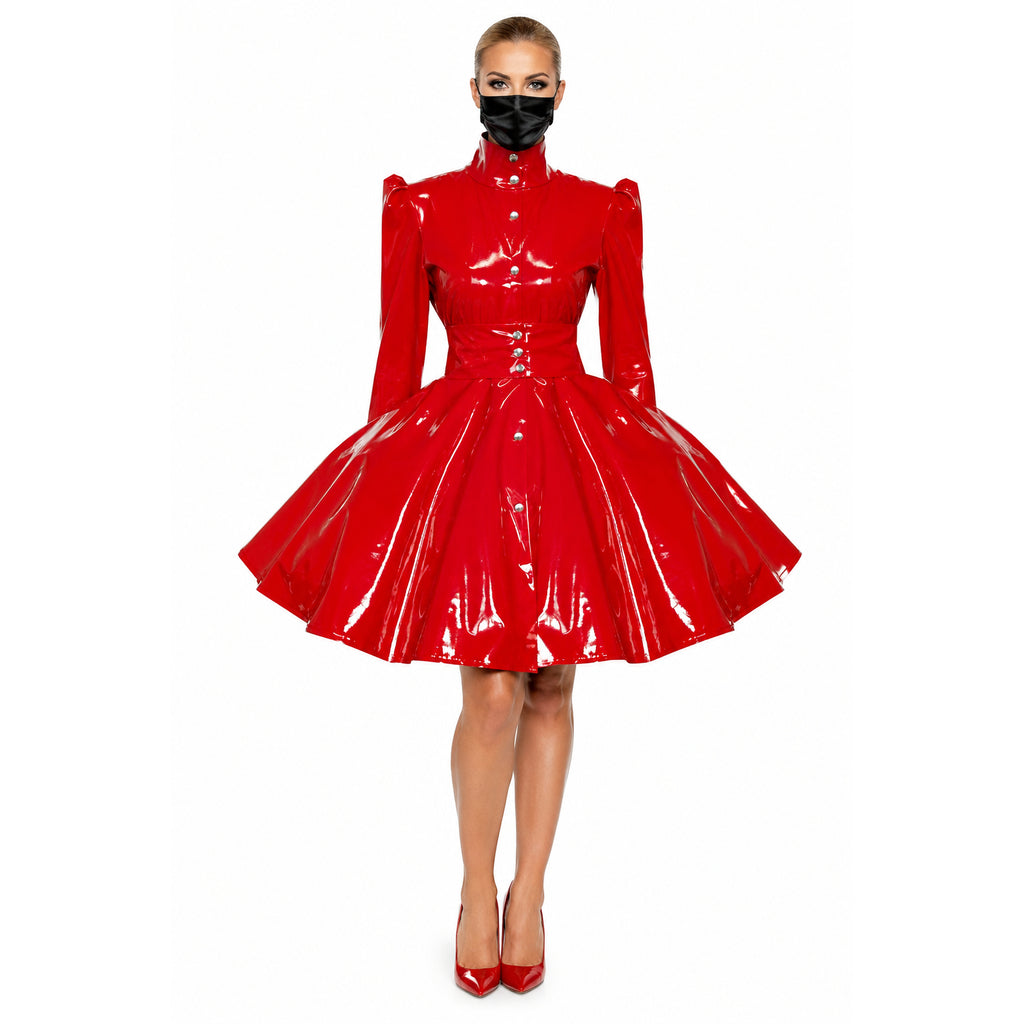 rotes enges PVC-Kleid G380