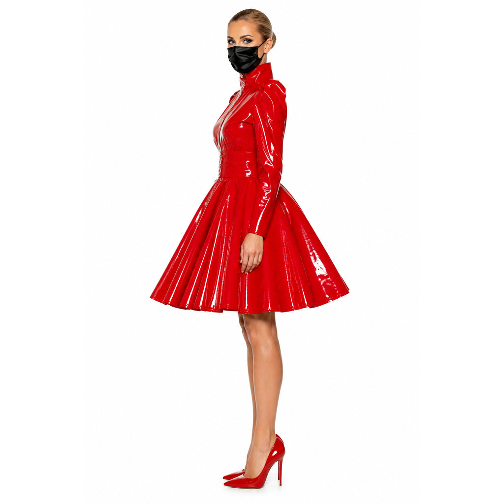 rotes enges PVC-Kleid G380