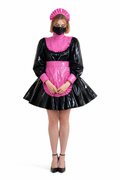 Robe en PVC fine noir et rose vif G3817