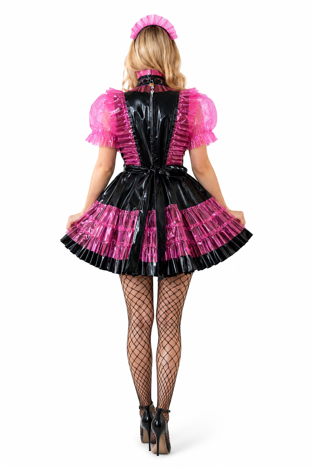 Black & Hot Pink PVC Dress G3818