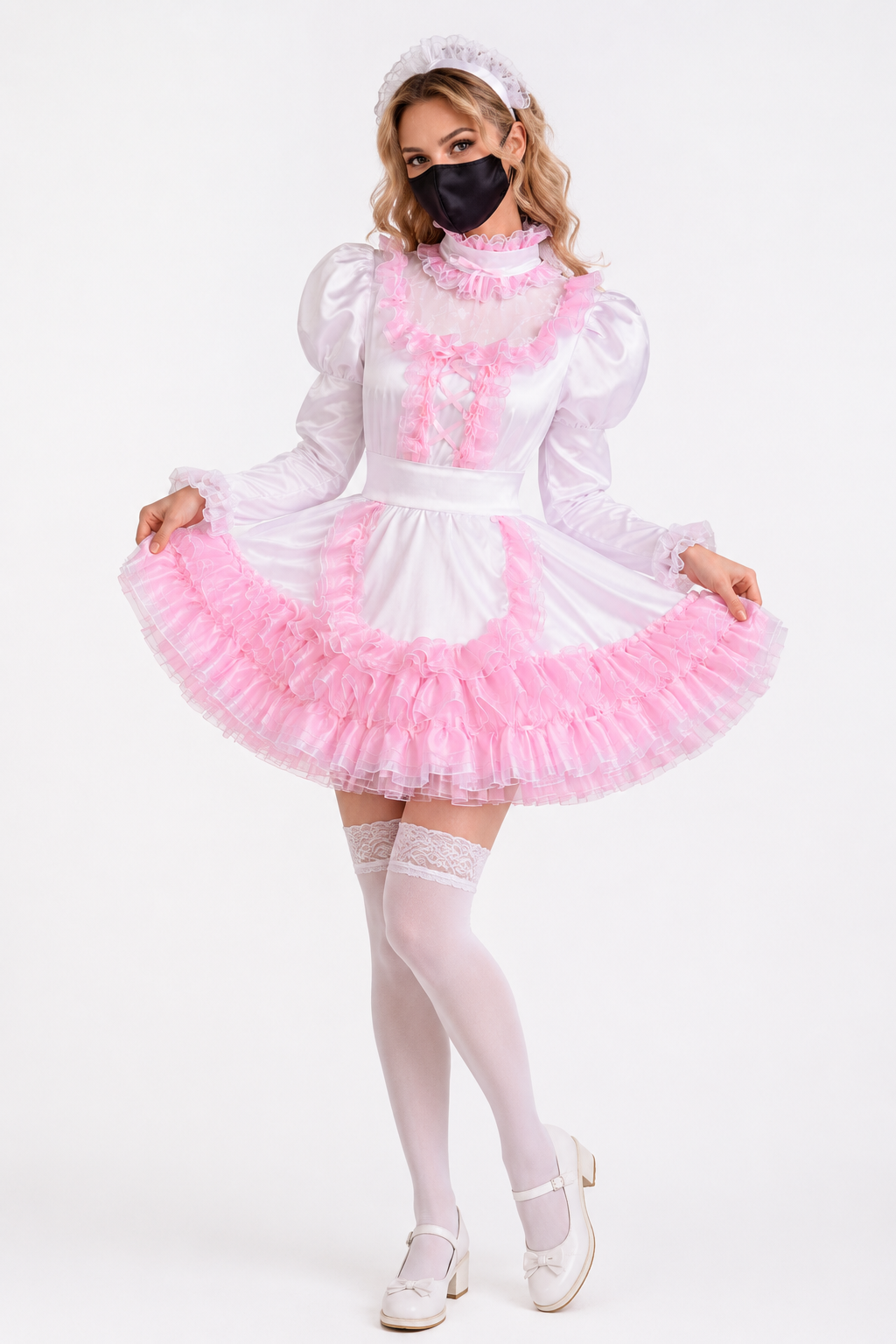 White & Pink Satin Organza Dress G3826