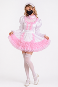 White & Pink Satin Organza Dress G3826