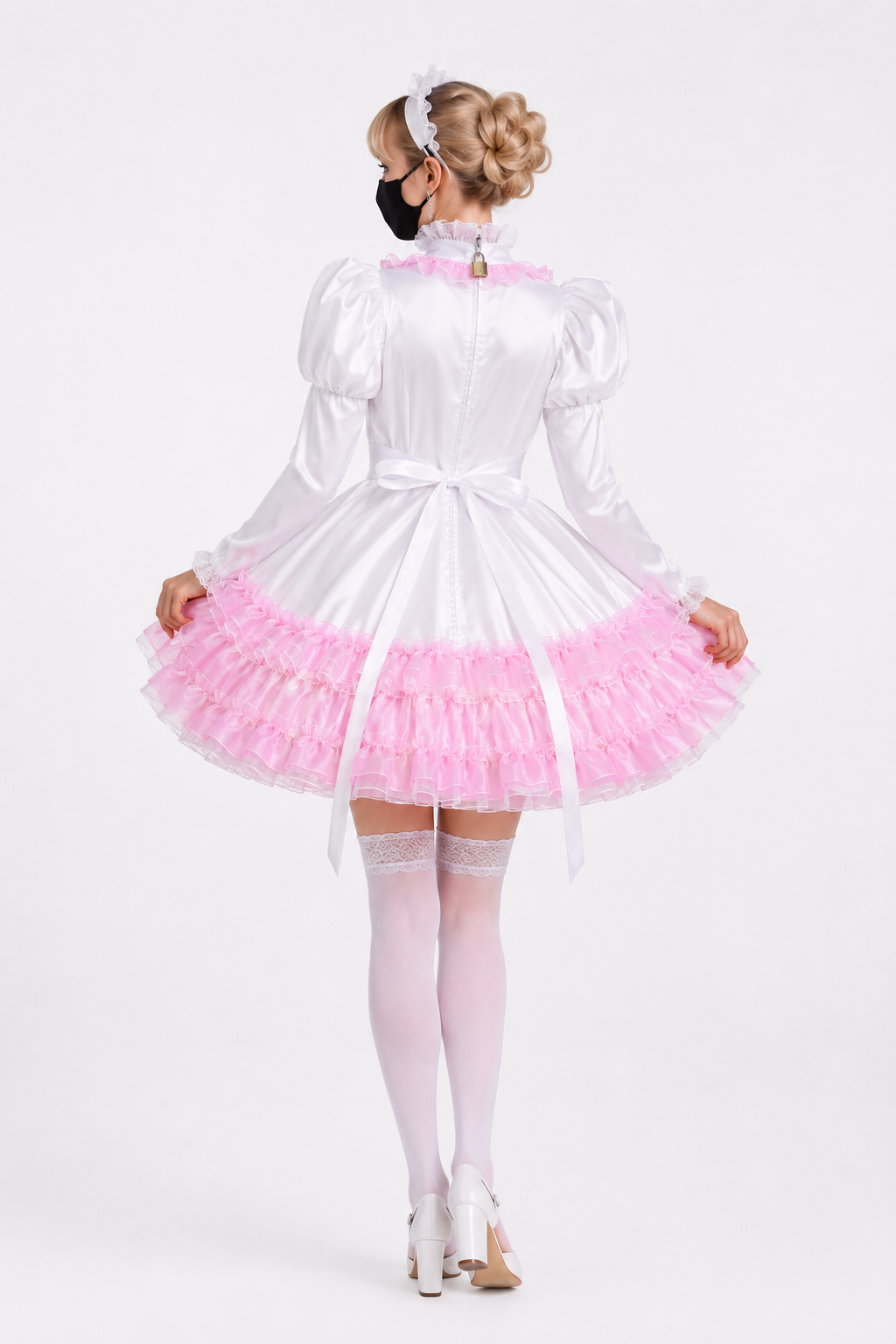 White & Pink Satin Organza Dress G3826