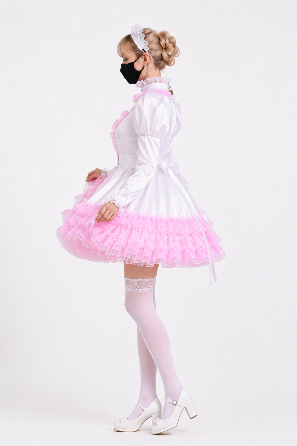 White & Pink Satin Organza Dress G3826