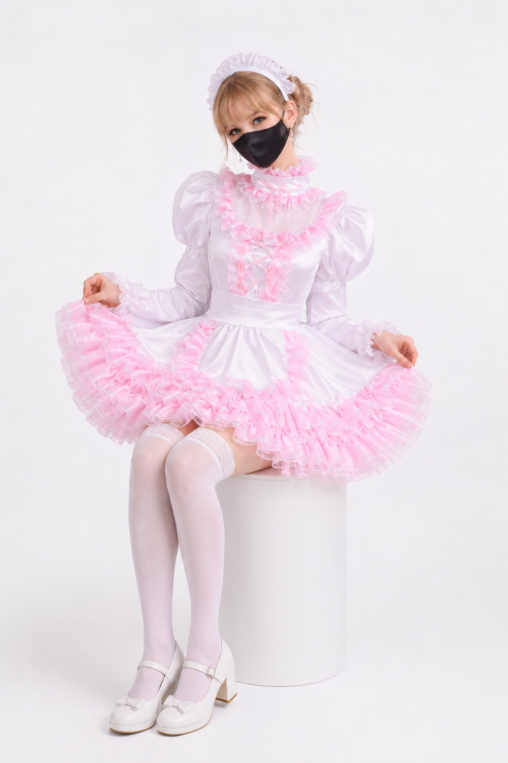 White & Pink Satin Organza Dress G3826