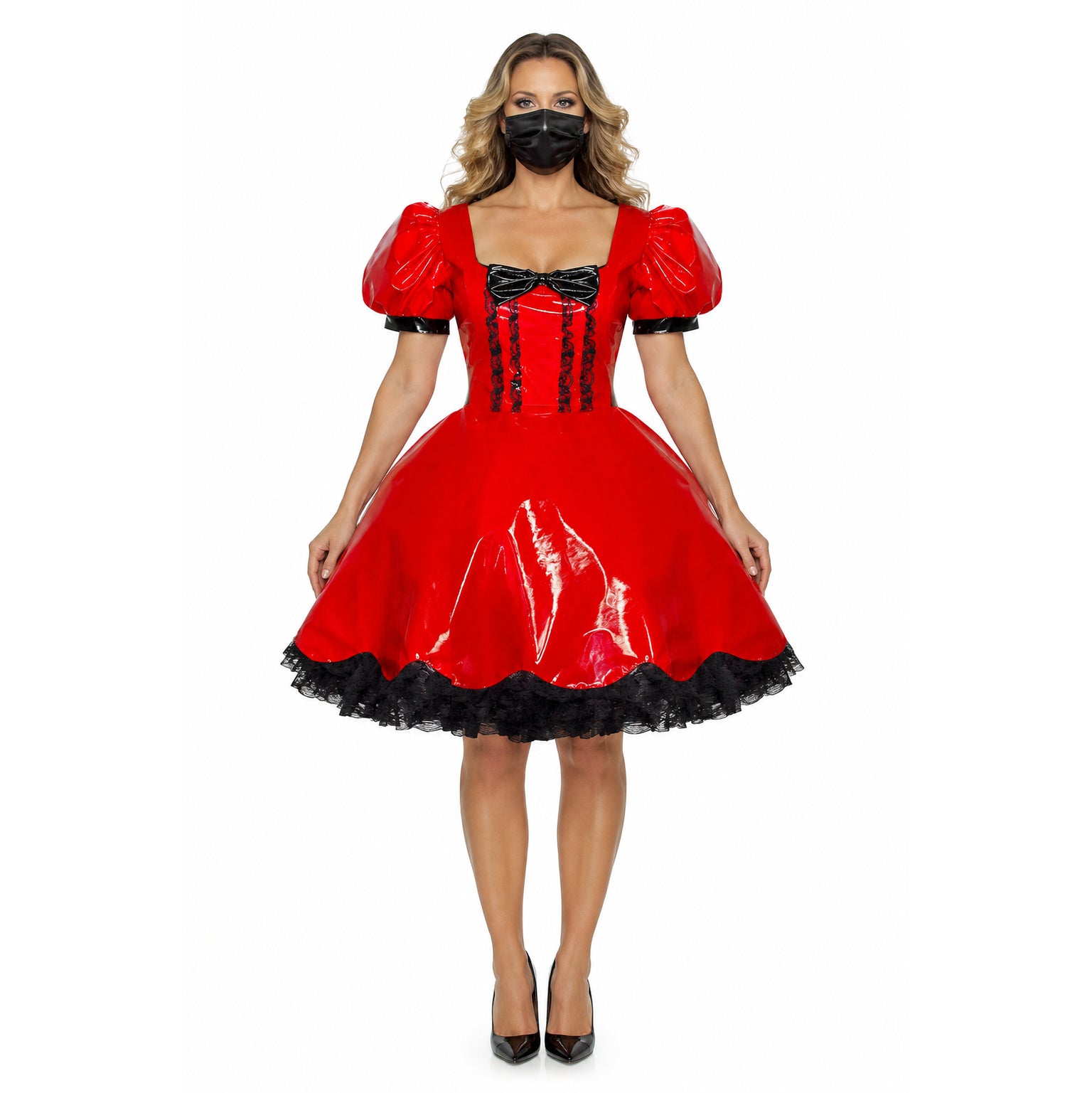 rotes dünnes PVC-Kleid G382