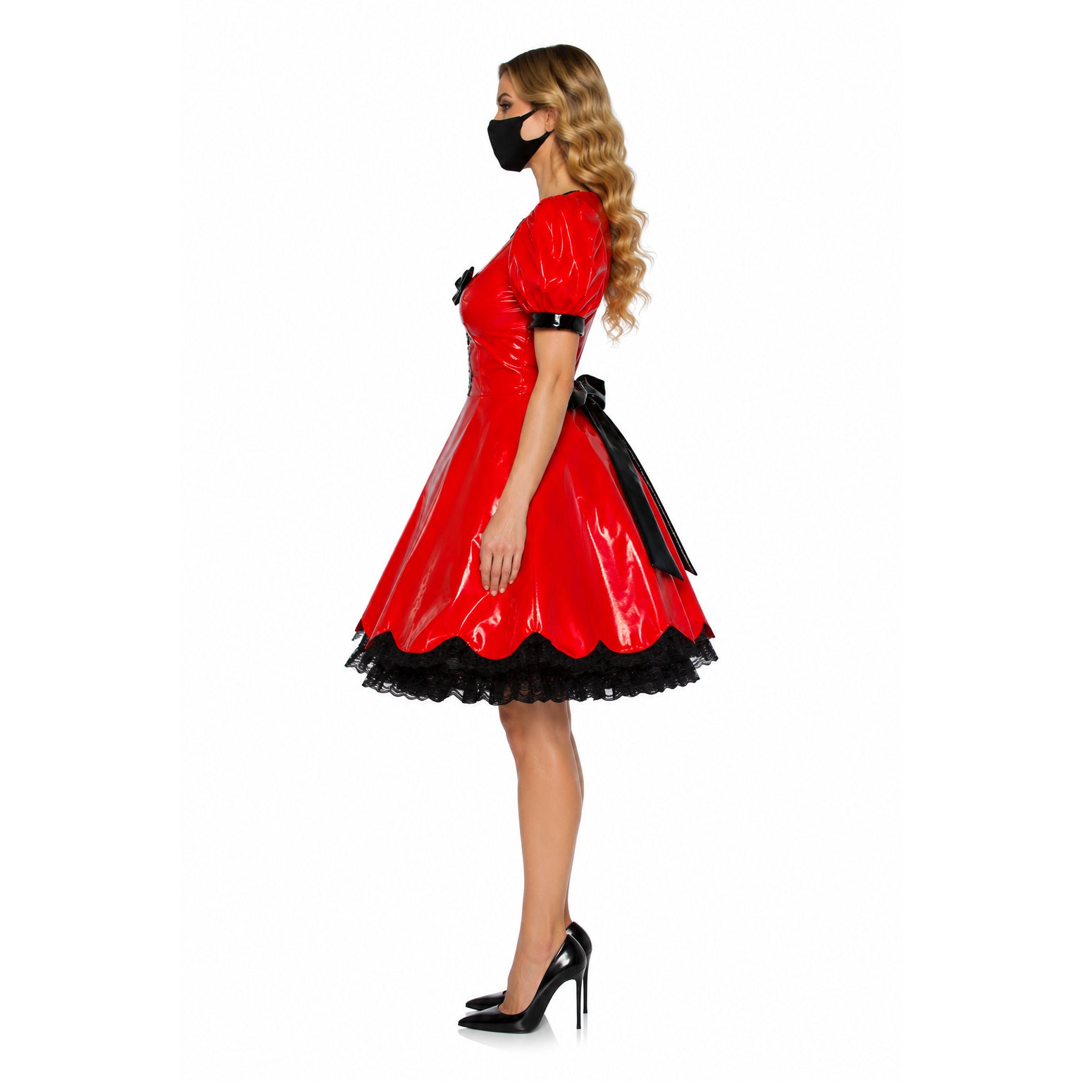 rotes dünnes PVC-Kleid G382