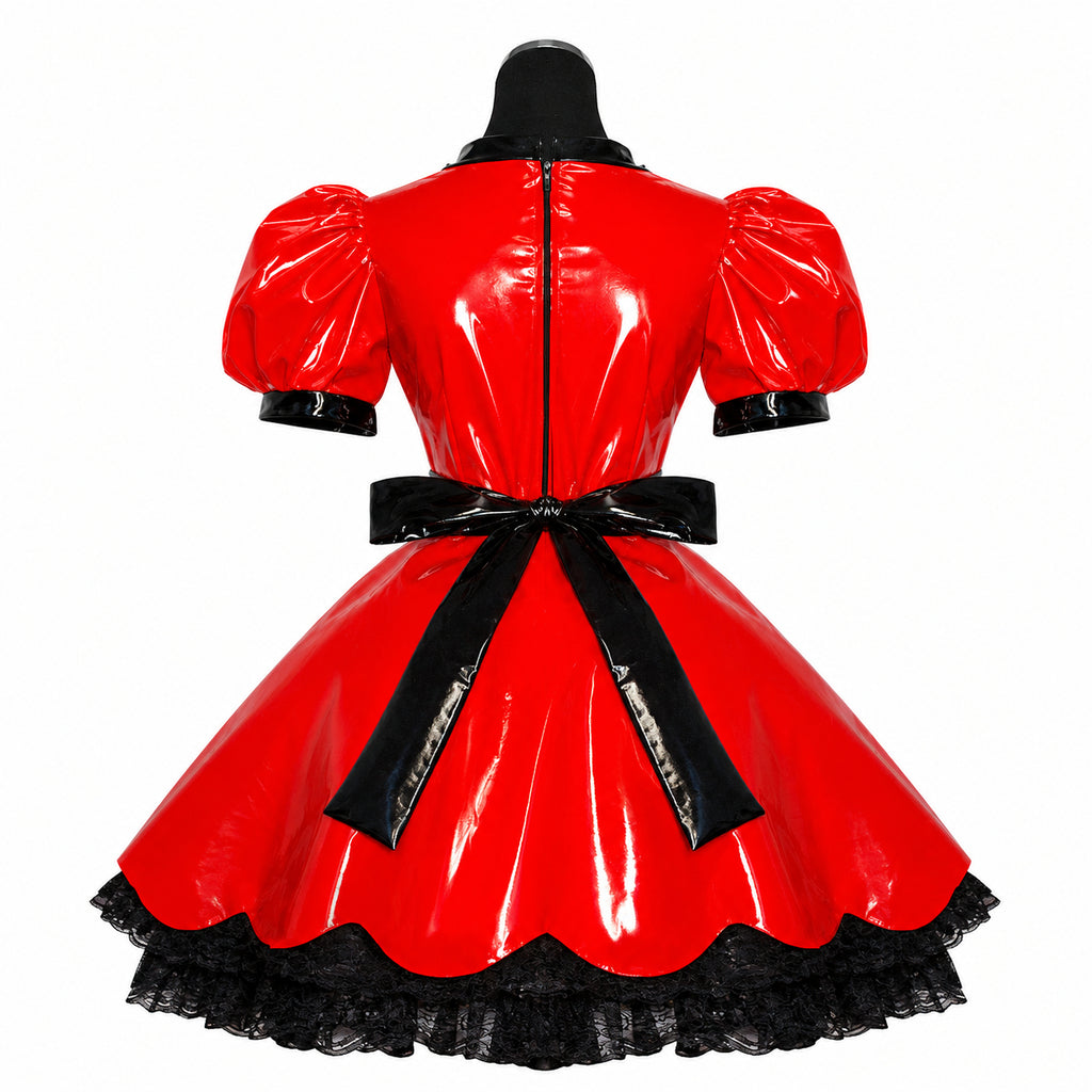 rotes dünnes PVC-Kleid G382