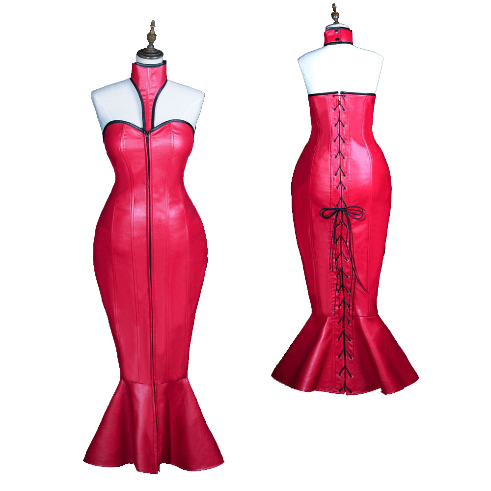 Dark Red Leather Dress G3837
