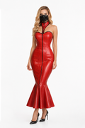 Dark Red Leather Dress G3837